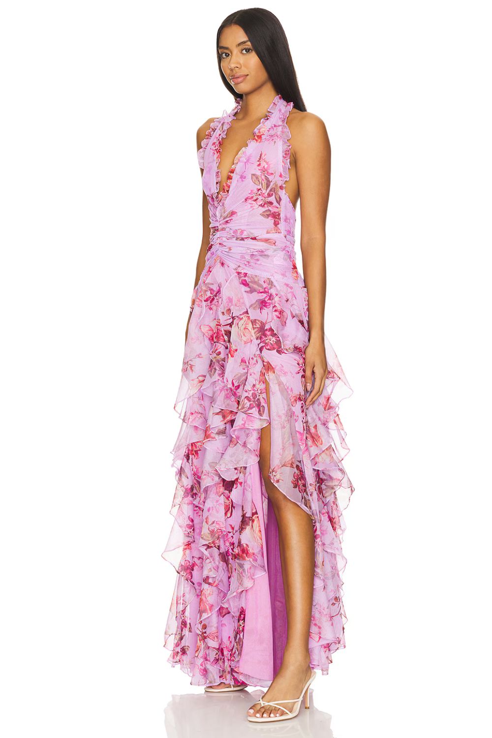 Paloma Long Dress - Deep Pink Floral Print