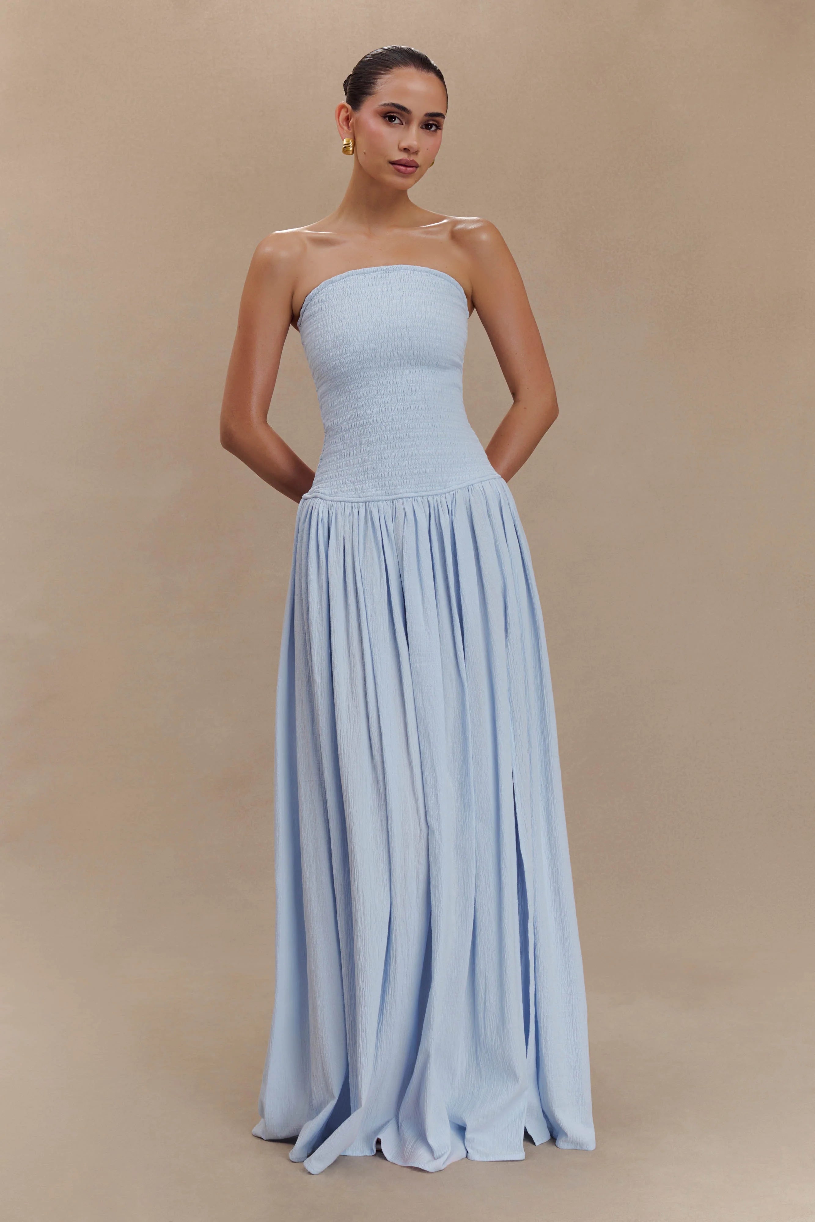 ice blue dress women Just Perfection Satin Maxi Dress