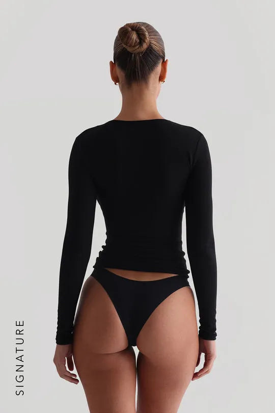 Zip-Up T-Shirt À Manches Longues - Noir