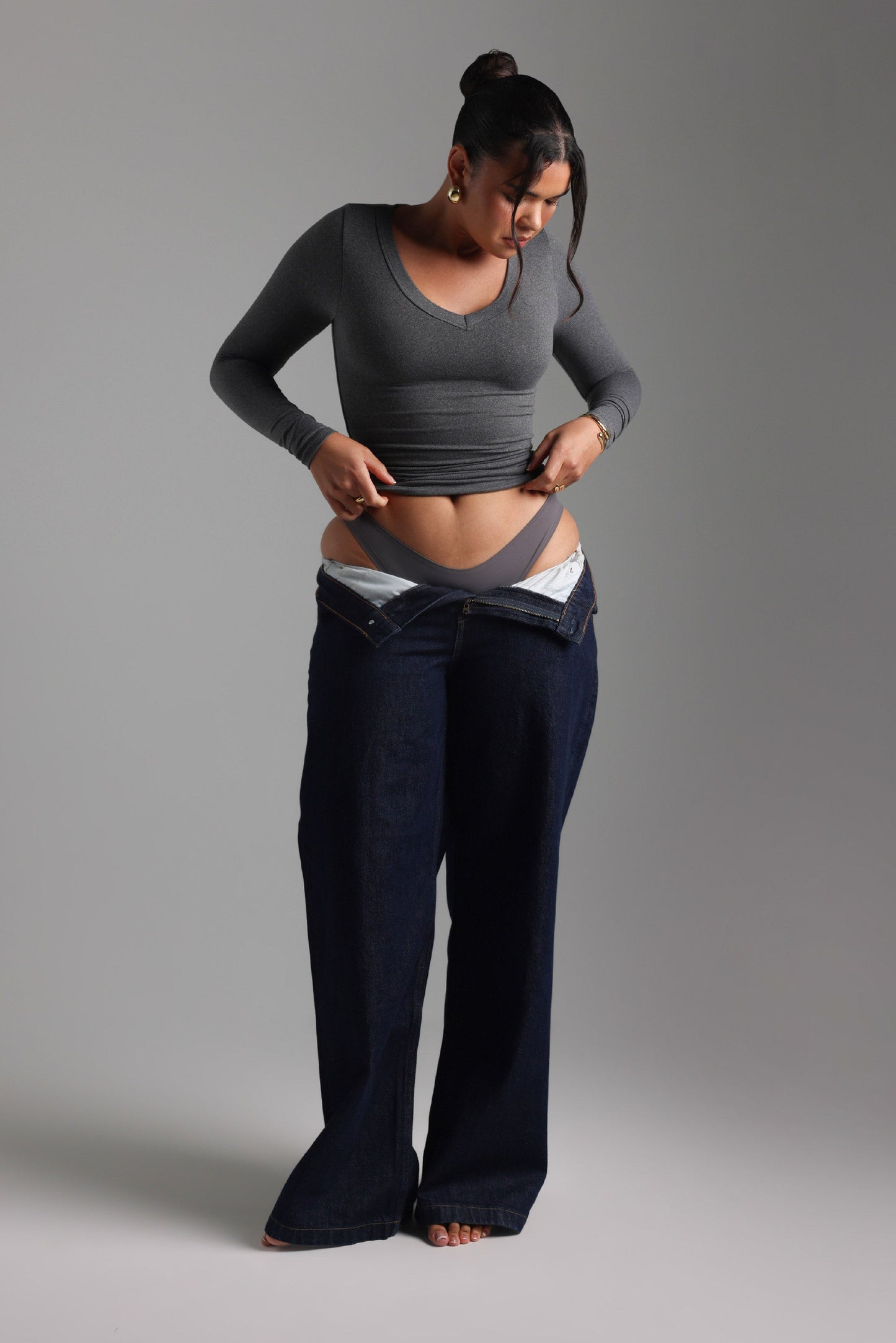 V-Shape T-Shirt À Manches Longues - Gris Foncé