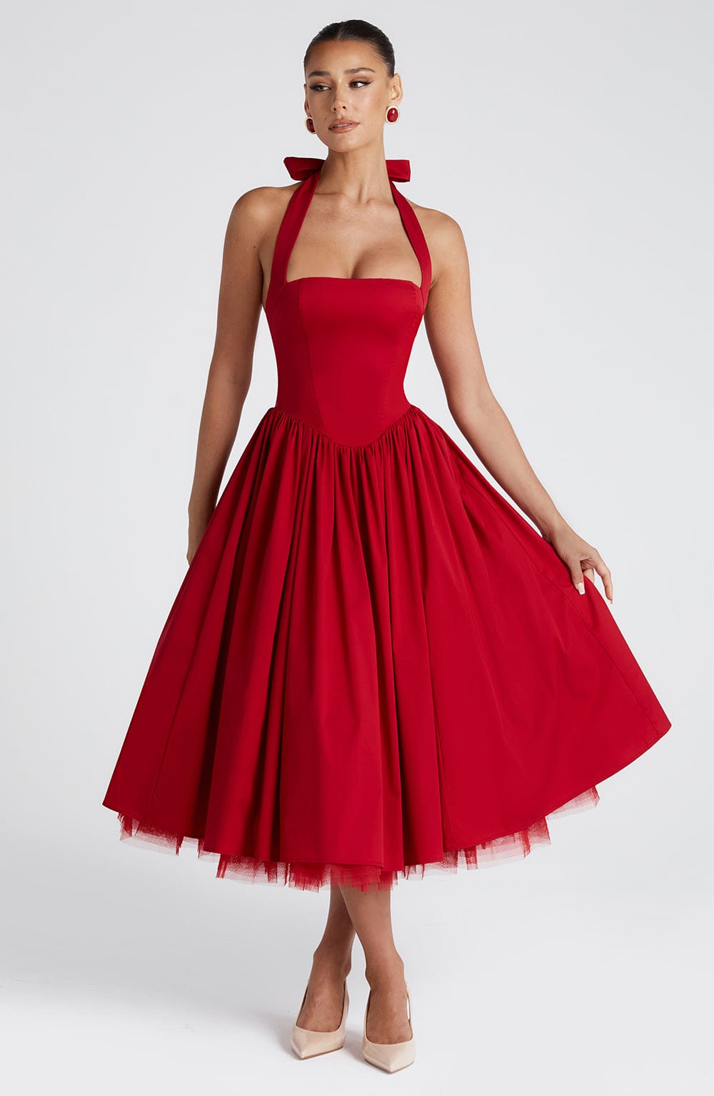 Cressida Midi Dress - Red  Aurlienne Paris