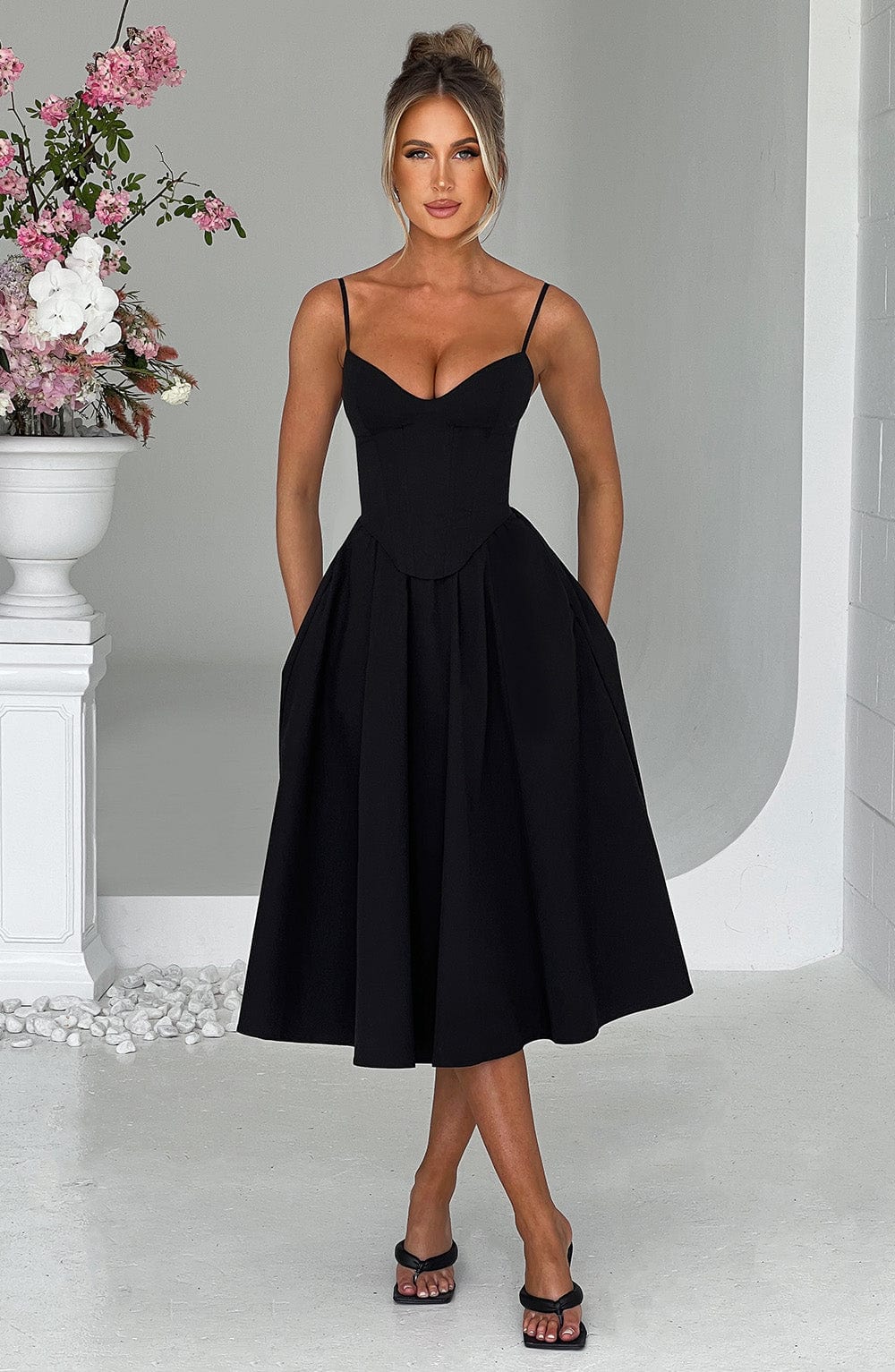 Mariella Midi Dress - Black Aurlienne Paris Mariella Midi Dress - Black Aurlienne Paris