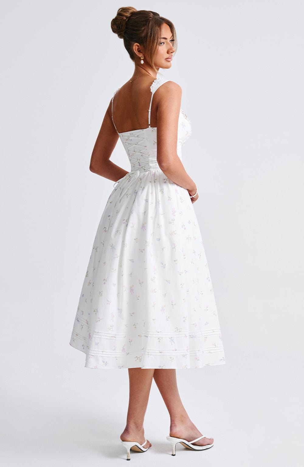 Marlena Midi Dress - White Floral Print