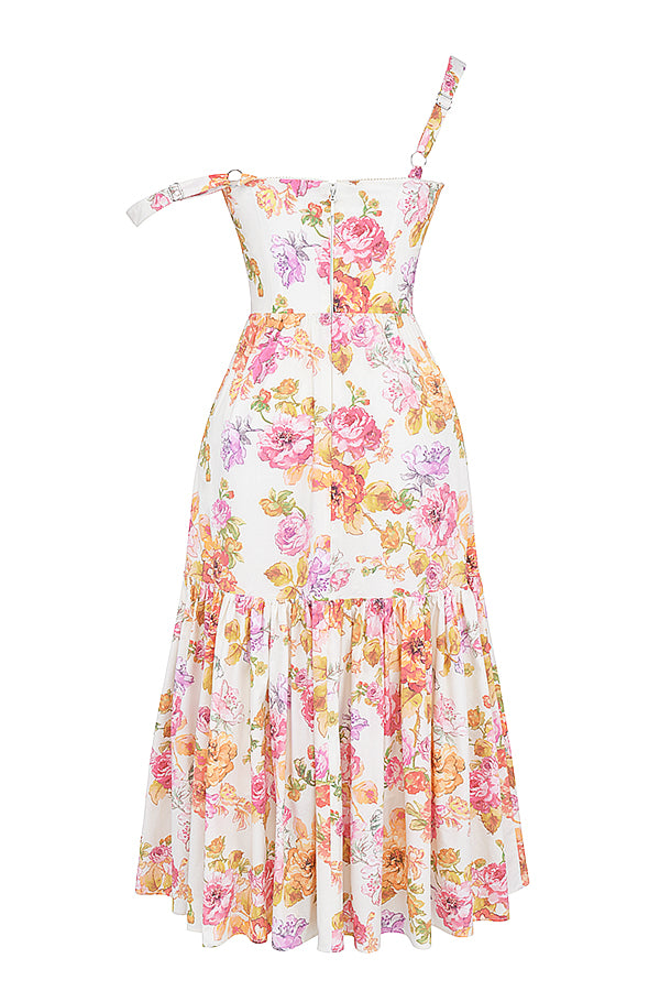 Coline Robe Mi-Longue Ivoire Floral