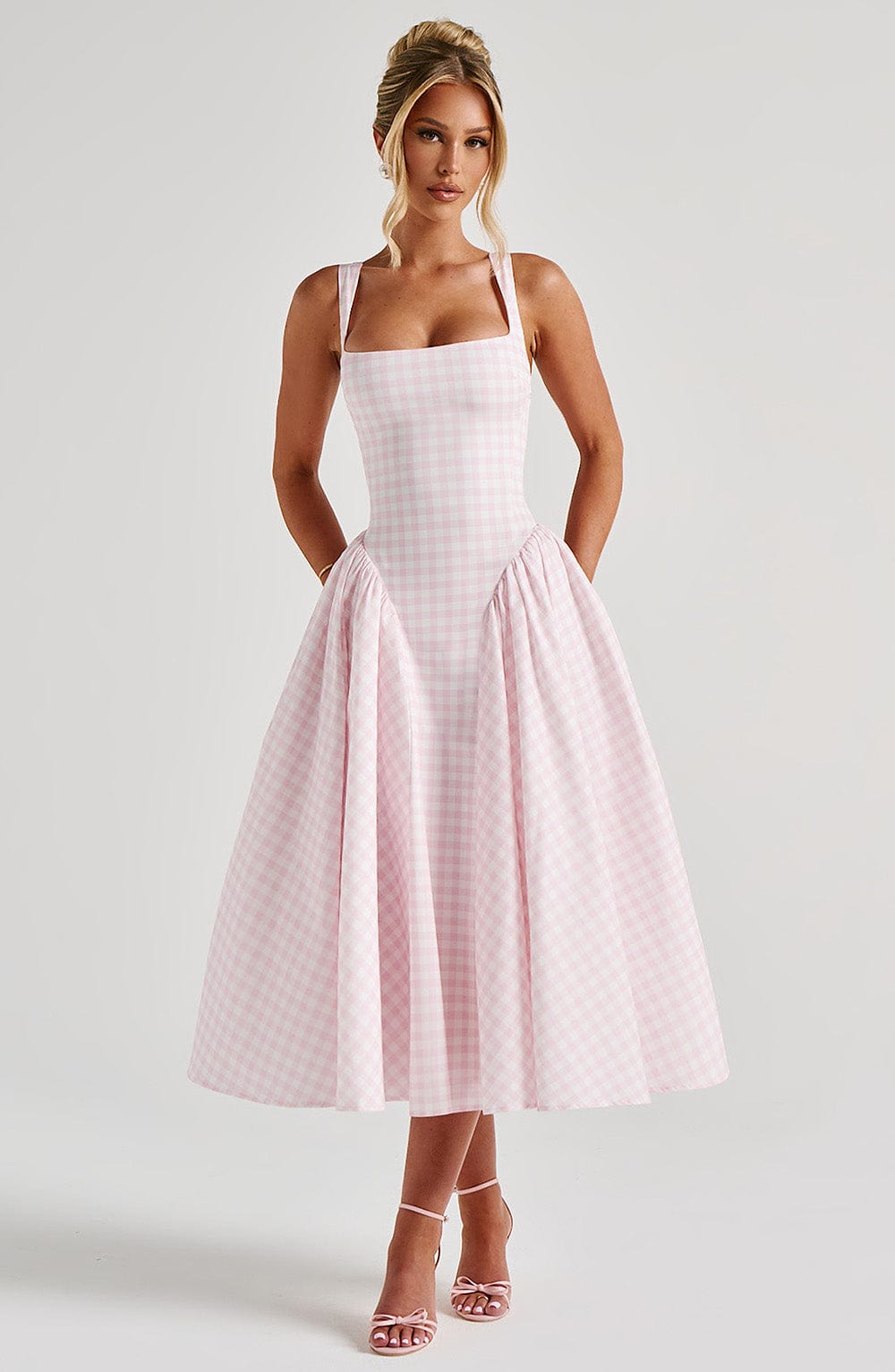 Sherrie Robe Mi-Longue - Vichy Rose Poudré