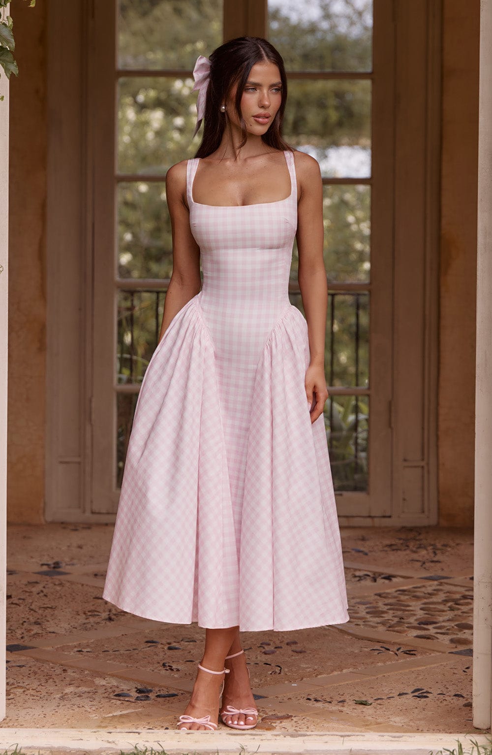 Vestido midi Sherrie Vichy rosa empolvado – Aurélienne Paris