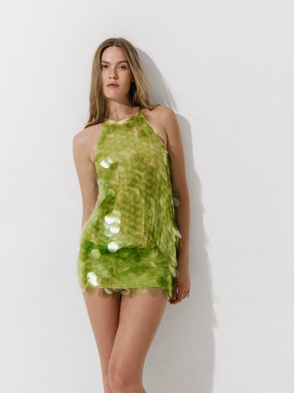 Ninon Robe Courte Vert Anis