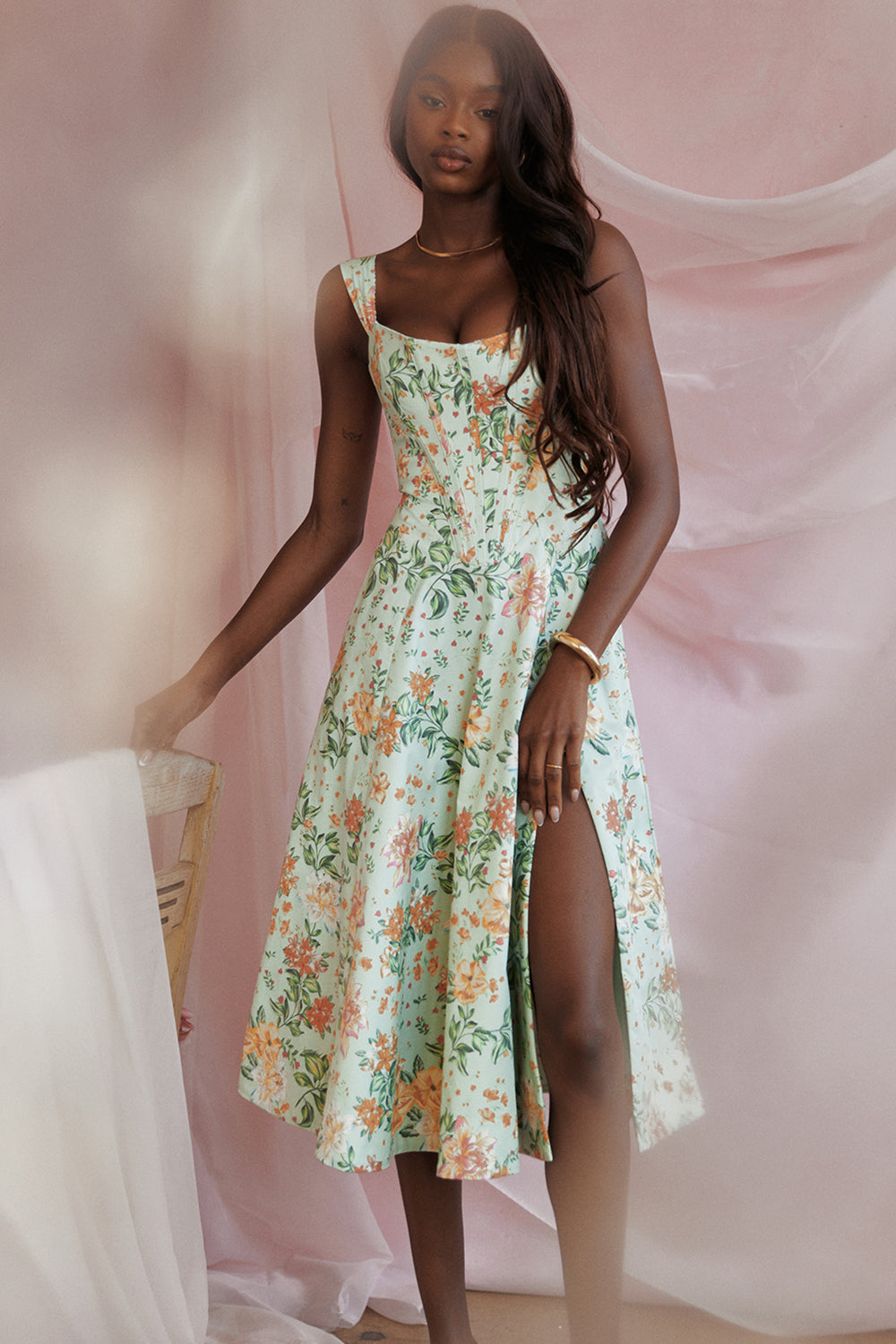 Colombe Robe Mi-Longue Vert Jade