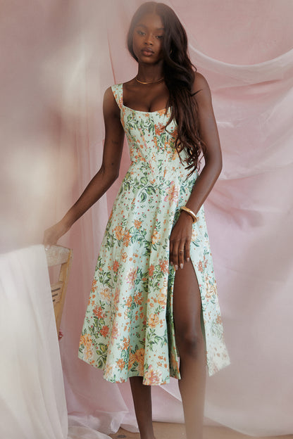 Colombe Robe Mi-Longue Vert Jade