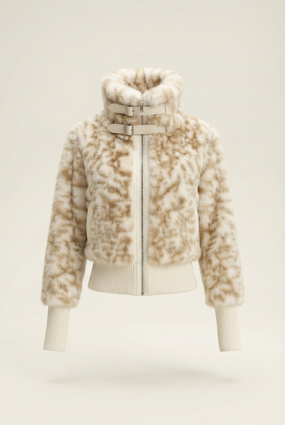 Julie Veste Courte Col Montant – Beige & Café