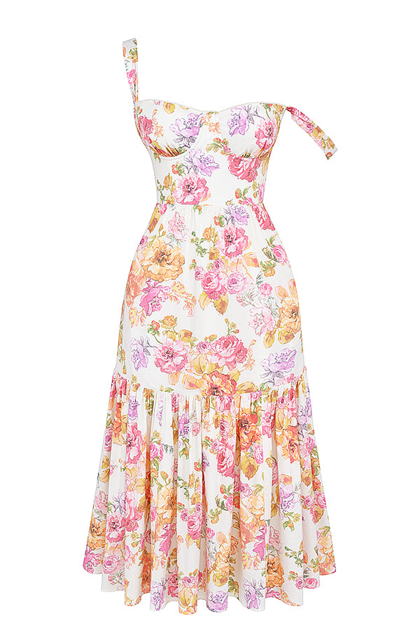Coline Robe Mi-Longue Ivoire Floral