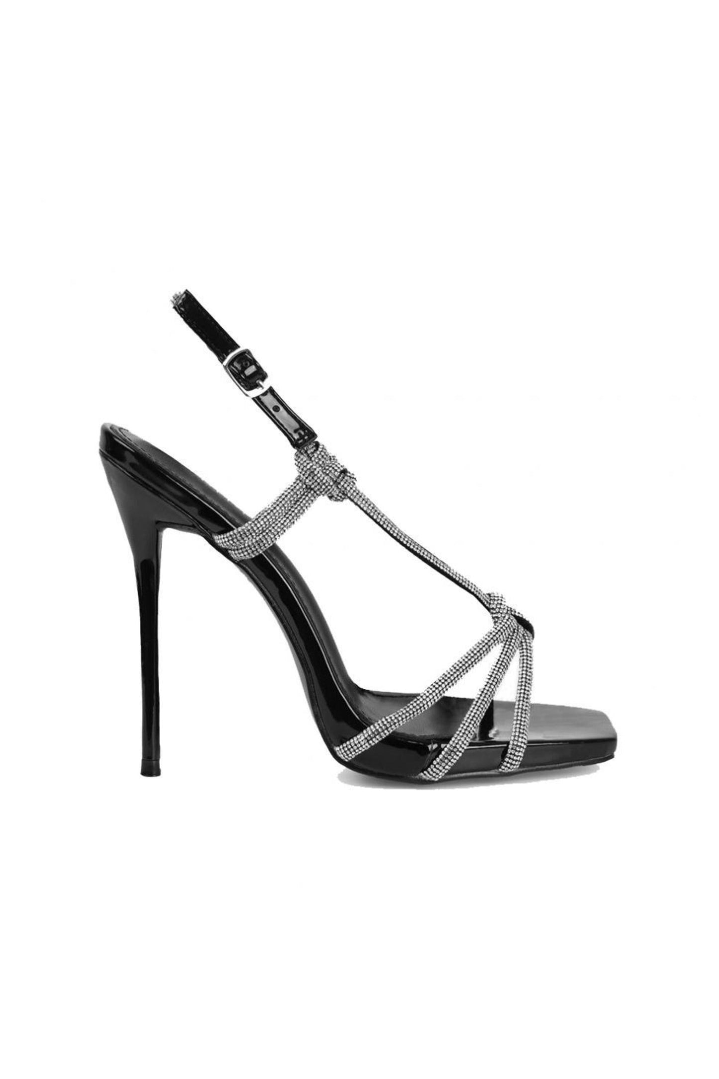 Rhinestone Bow Heels – Black