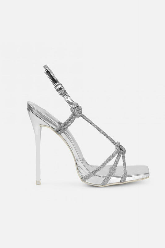 Rhinestone Bow Heels – Silver