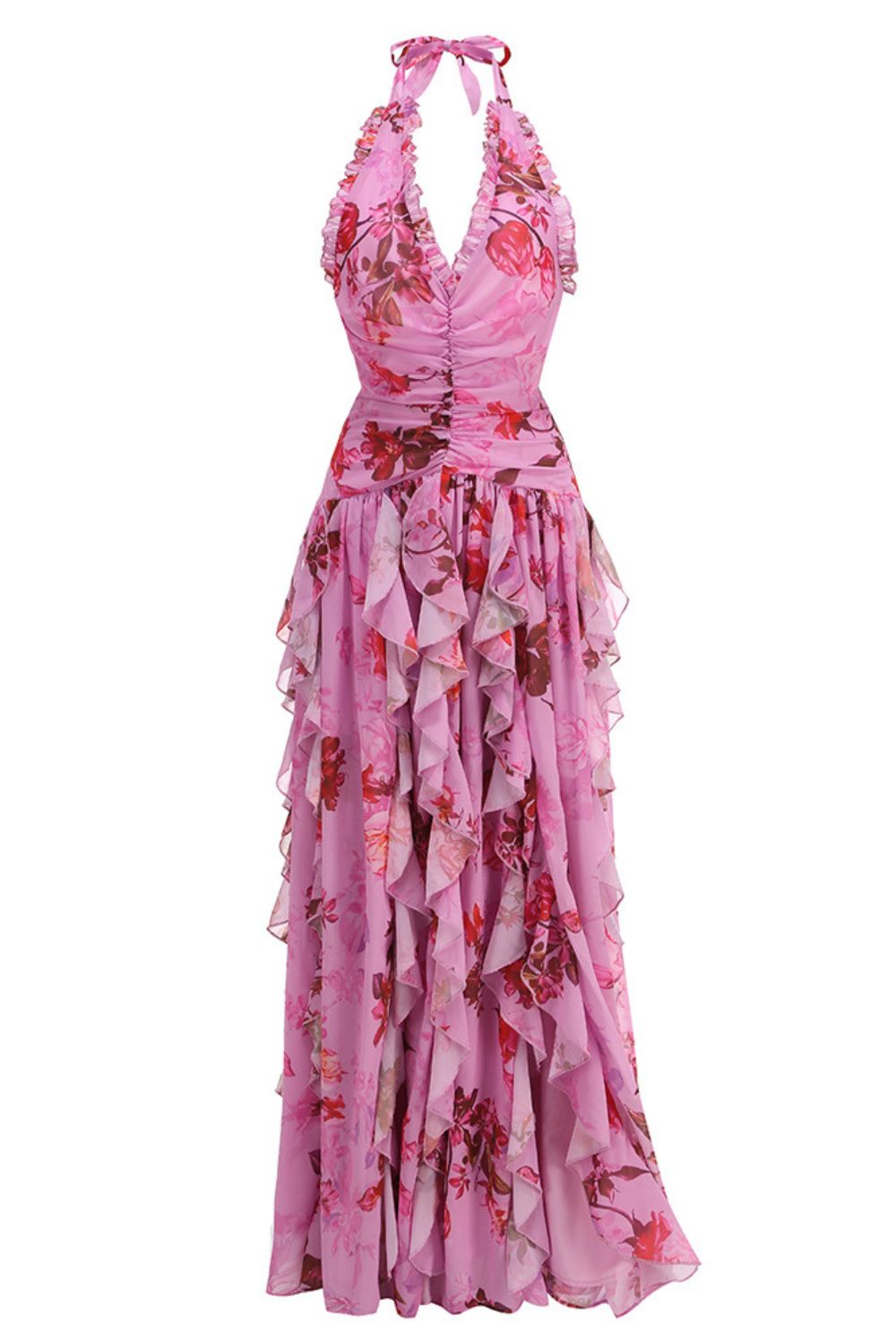 Paloma Long Dress - Deep Pink Floral Print