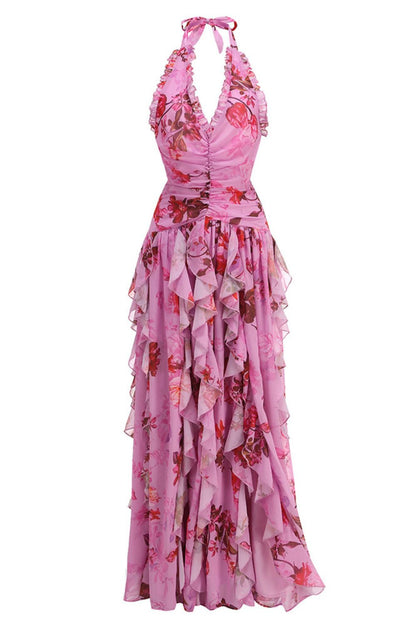 Paloma Long Dress - Deep Pink Floral Print
