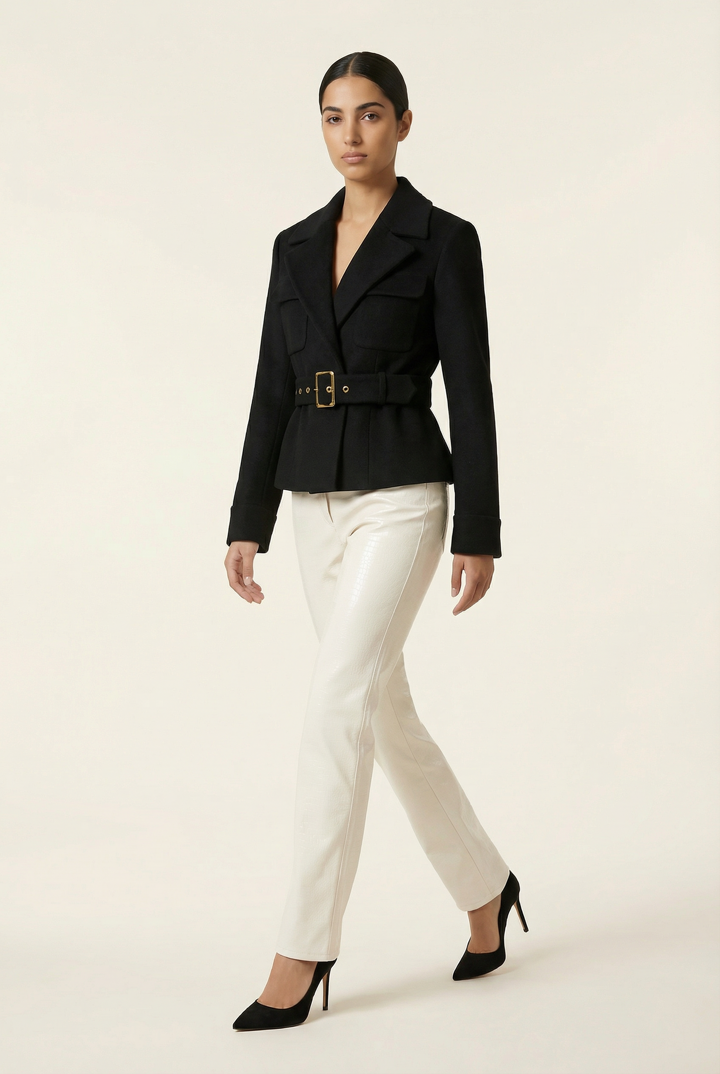 Claudia Blazer Ceinturé Court – Noir