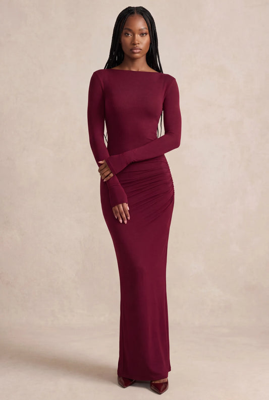 Octavia Maxi Dress — Bordeaux Velvet