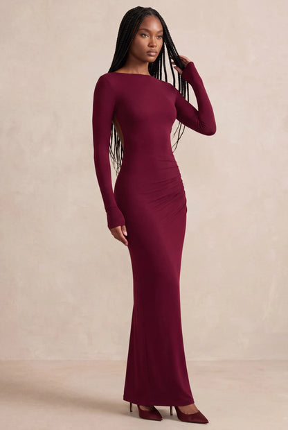 Octavia Robe Longue — Bordeaux Velours
