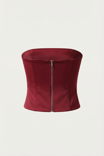 Clémence Ensemble Bustier & Jupe Longue – Rouge Vin