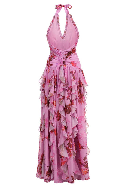 Paloma Long Dress - Deep Pink Floral Print