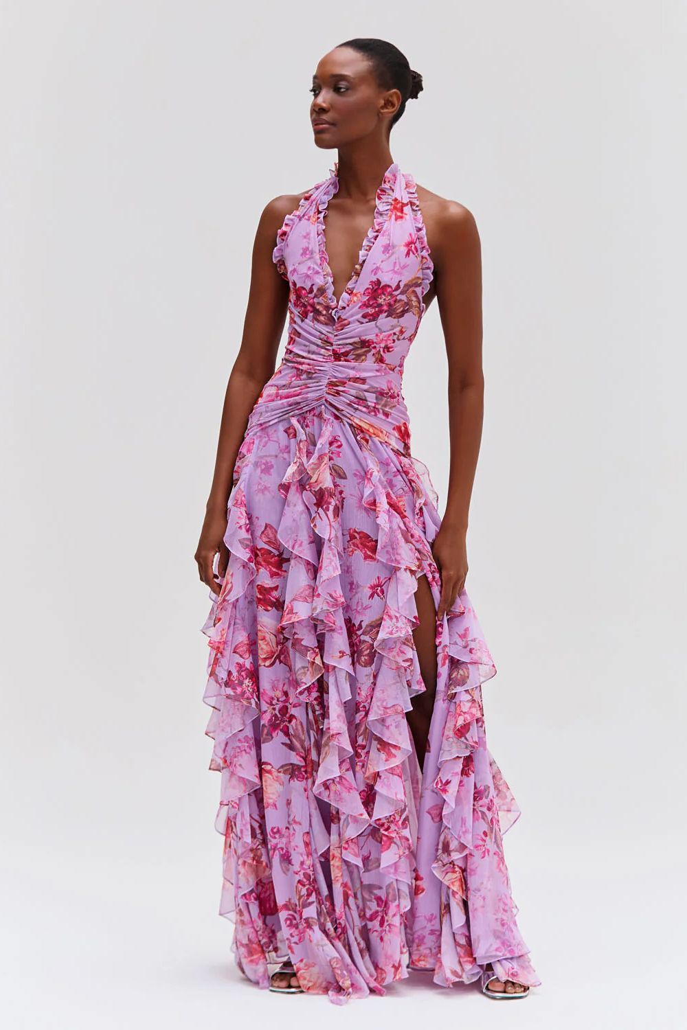 Paloma Long Dress - Deep Pink Floral Print
