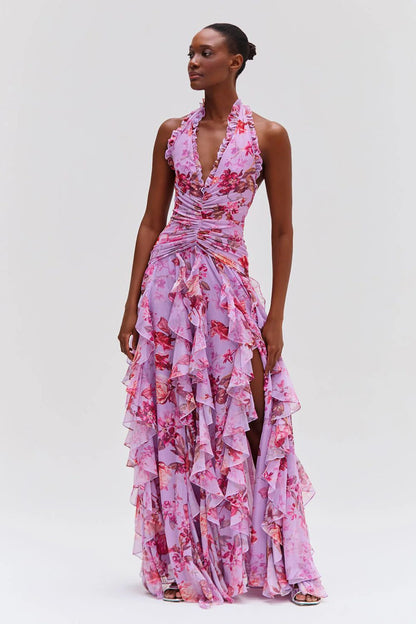 Paloma Long Dress - Deep Pink Floral Print