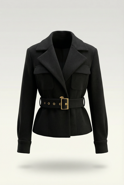 Claudia Blazer Ceinturé Court – Noir