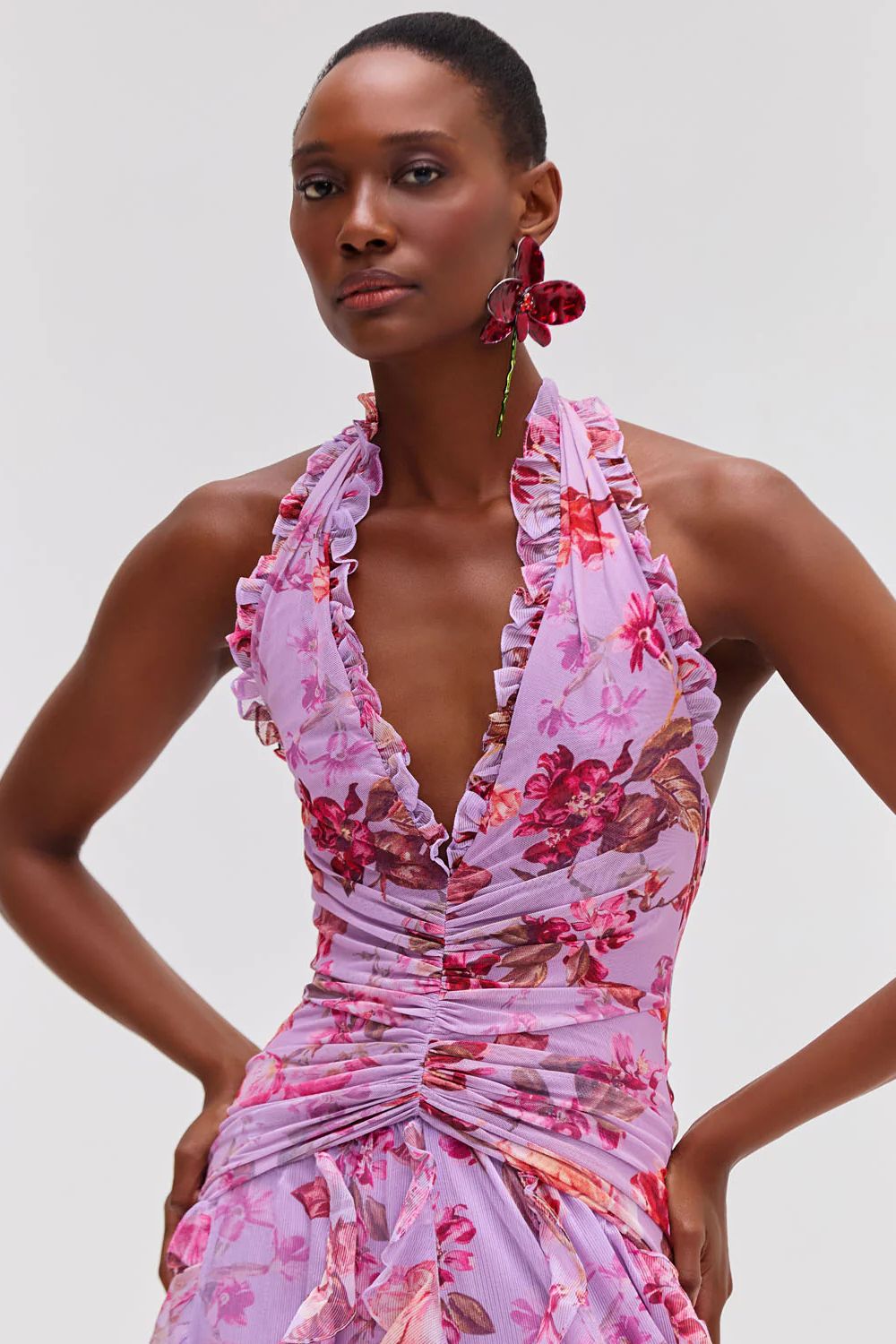 Paloma Long Dress - Deep Pink Floral Print