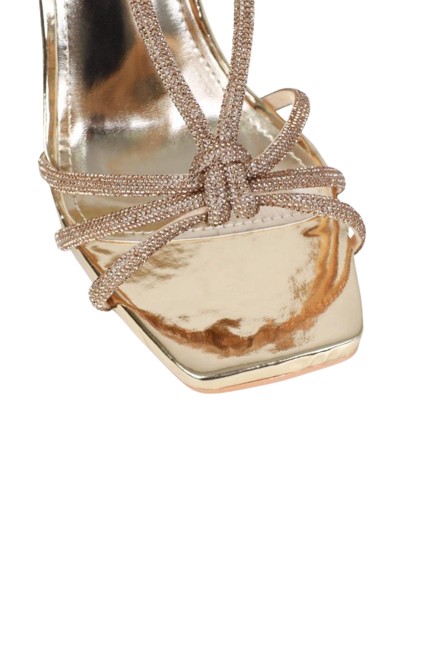 Rhinestone Bow Heels – Gold