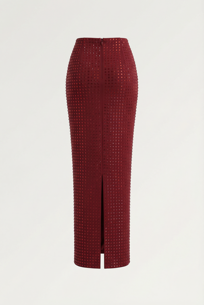 Clémence Ensemble Bustier & Jupe Longue – Rouge Vin