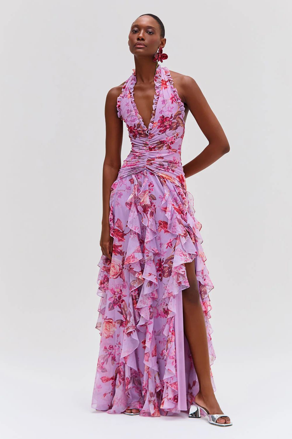Paloma Long Dress - Deep Pink Floral Print