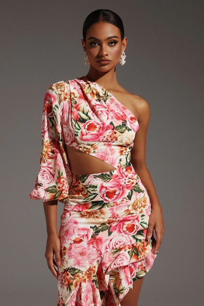 Fioretta Robe Longue - Rose Floral Intense