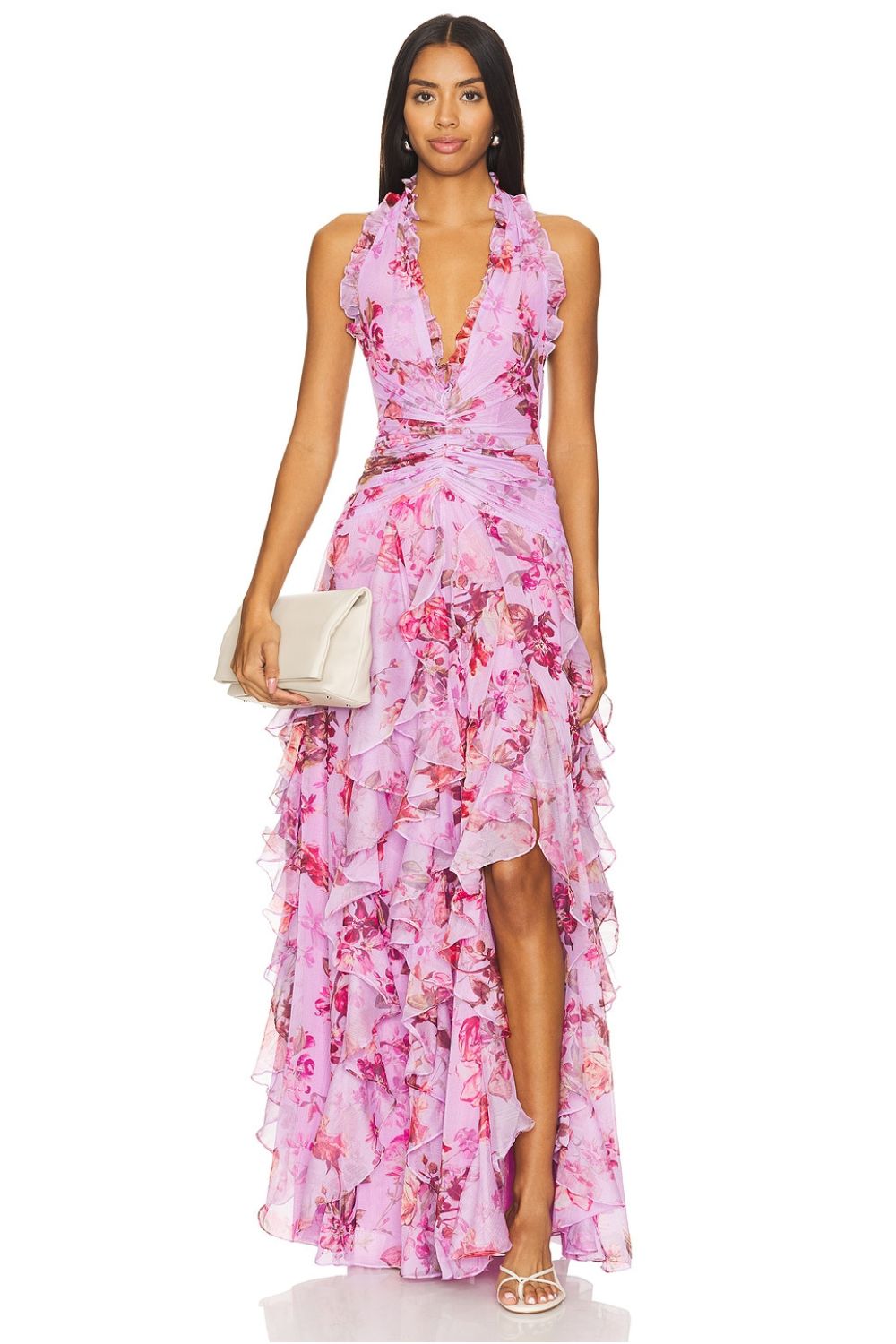 Paloma Long Dress - Deep Pink Floral Print