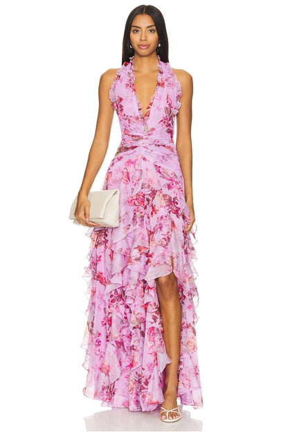 Paloma Long Dress - Deep Pink Floral Print