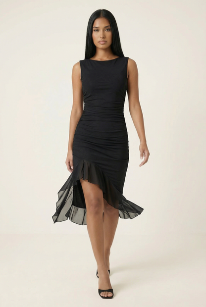 Lysiane Robe Mi-Longue - Noir Velours