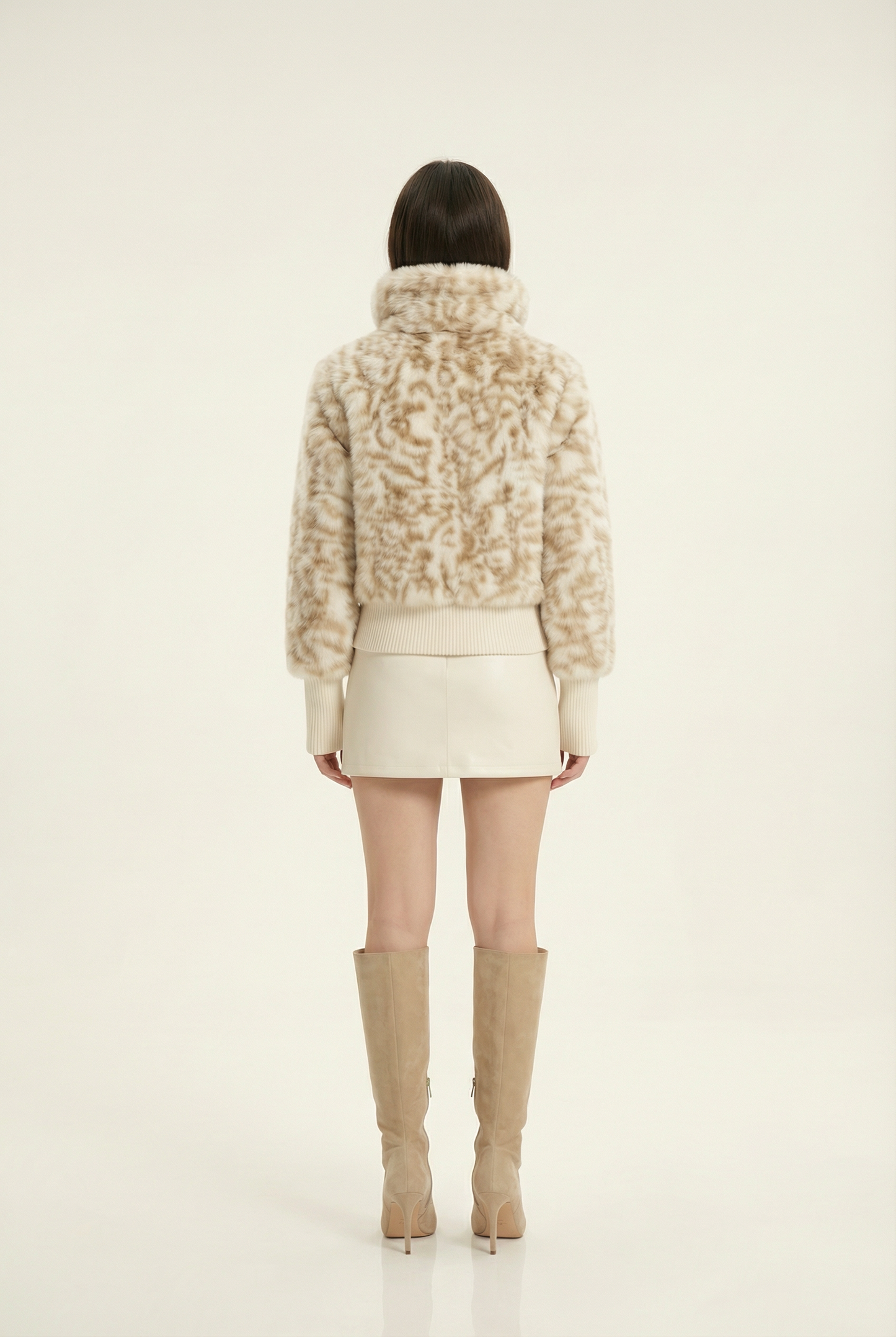 Julie Veste Courte Col Montant – Beige & Café