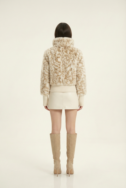 Julie Veste Courte Col Montant – Beige & Café