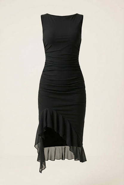 Lysiane Robe Mi-Longue - Noir Velours