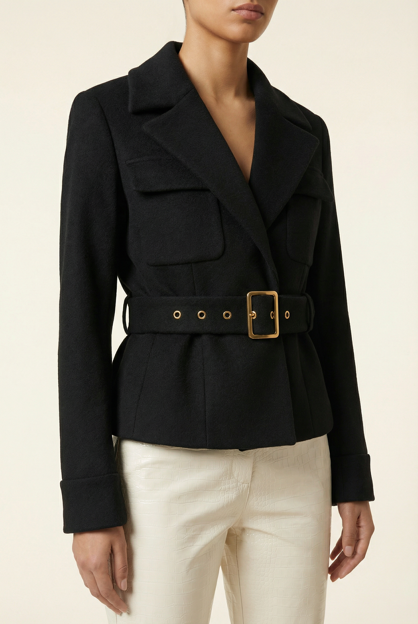 Claudia Blazer Ceinturé Court – Noir