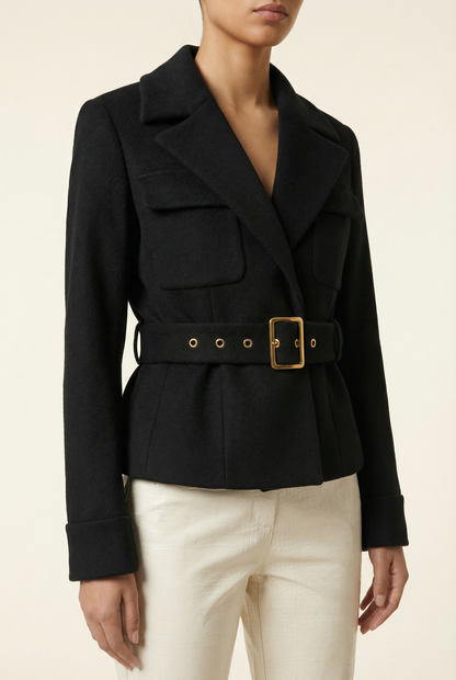 Claudia Blazer Ceinturé Court – Noir