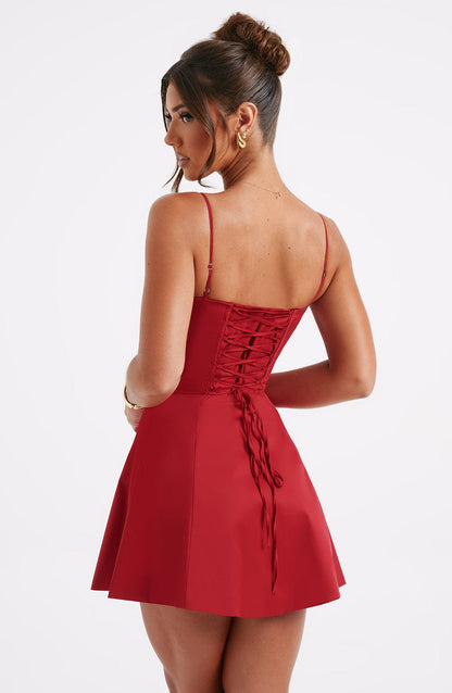 Robe courte en dentelle - Rouge