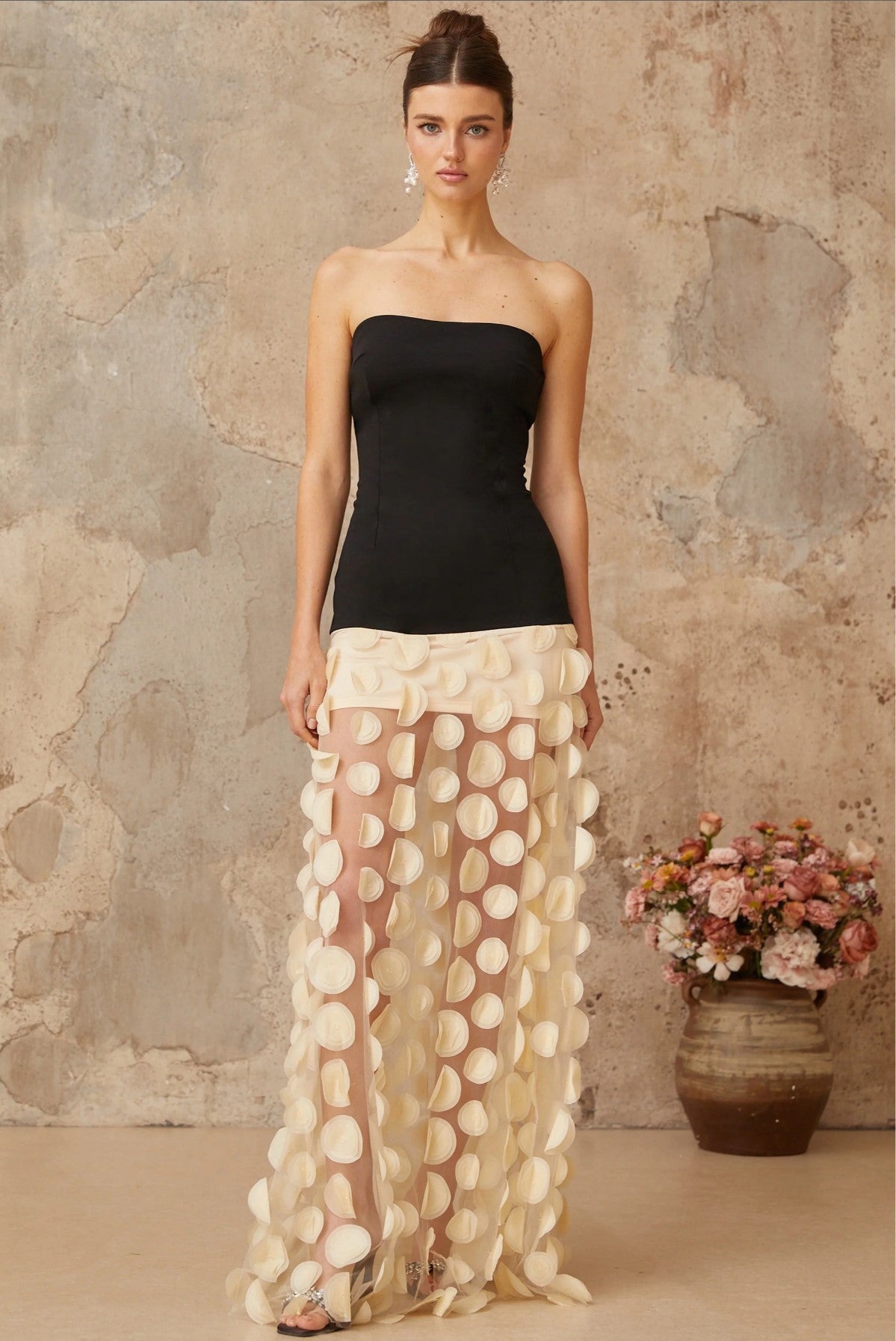 Séléna Robe Longue - Noir & Ivoire