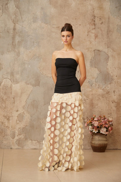 Séléna Robe Longue - Noir & Ivoire