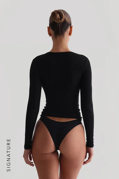 Zip-Up T-Shirt À Manches Longues - Noir