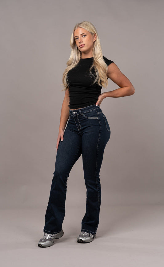 Jeans Flare Femme Taille Mi-Haute - Bleu Nuit