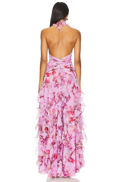 Paloma Long Dress - Deep Pink Floral Print