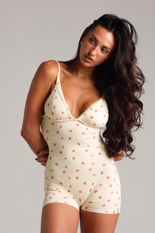 Lace Demi Combishort - Fraises Et Crème