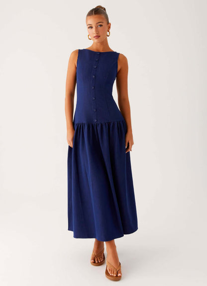 Maelys Robe Mi-Longue — Bleu Nuit
