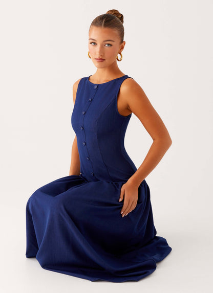 Maelys Robe Mi-Longue — Bleu Nuit