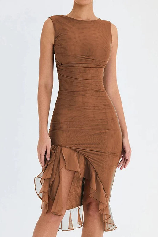 Lysiane Robe Mi - Longue - Marron Sépia